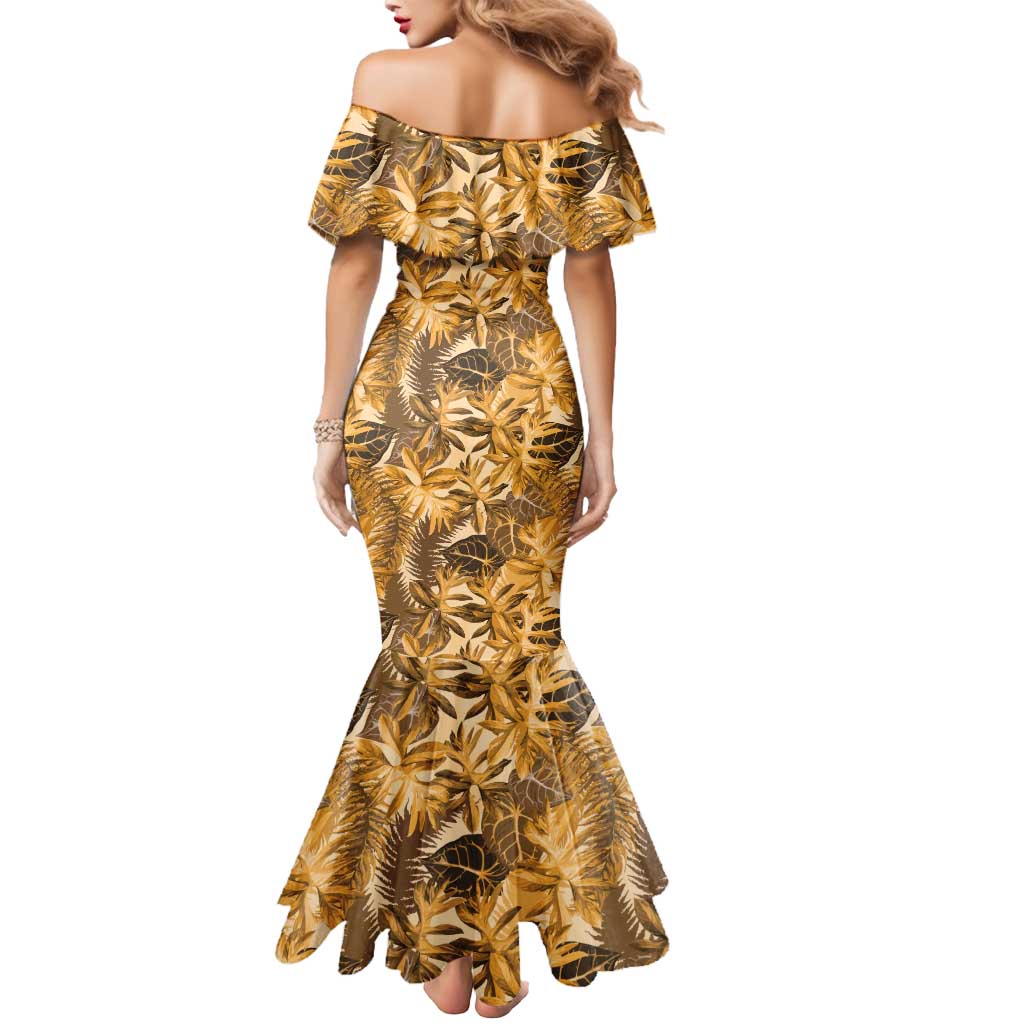 Hawaii Gold Tropical Leaves Mermaid Dress LT01 - Polynesian Pride