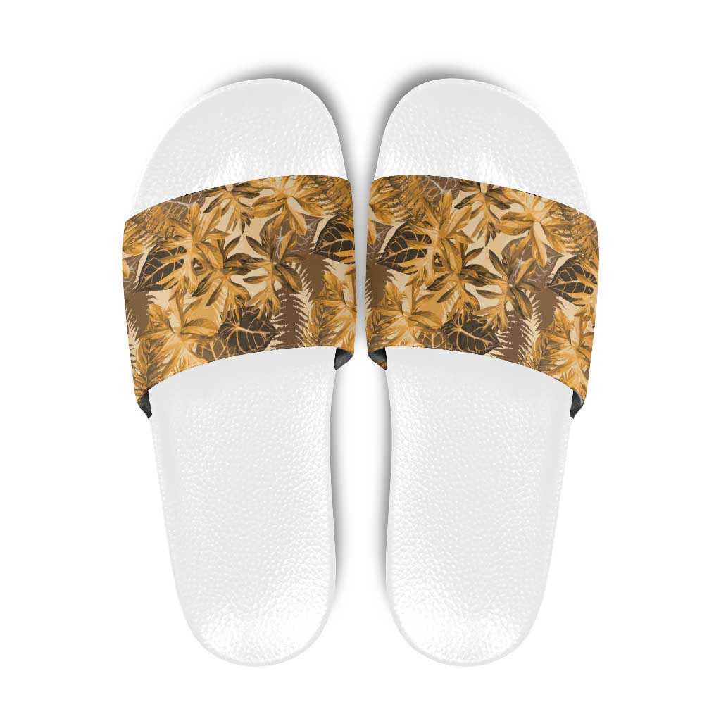 Hawaii Gold Tropical Leaves Slide Sandals LT01 Gold - Polynesian Pride