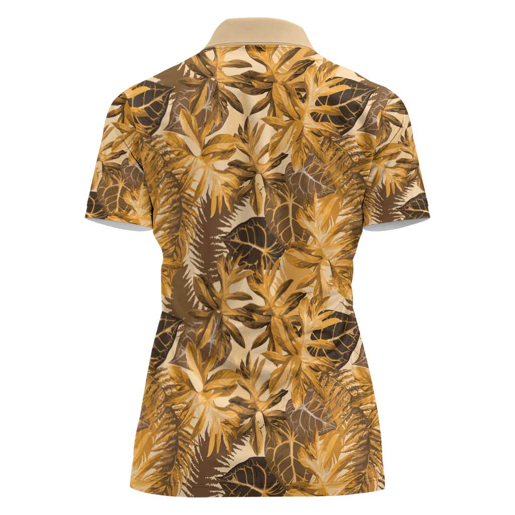Hawaii Gold Tropical Leaves Women Polo Shirt LT01 - Polynesian Pride