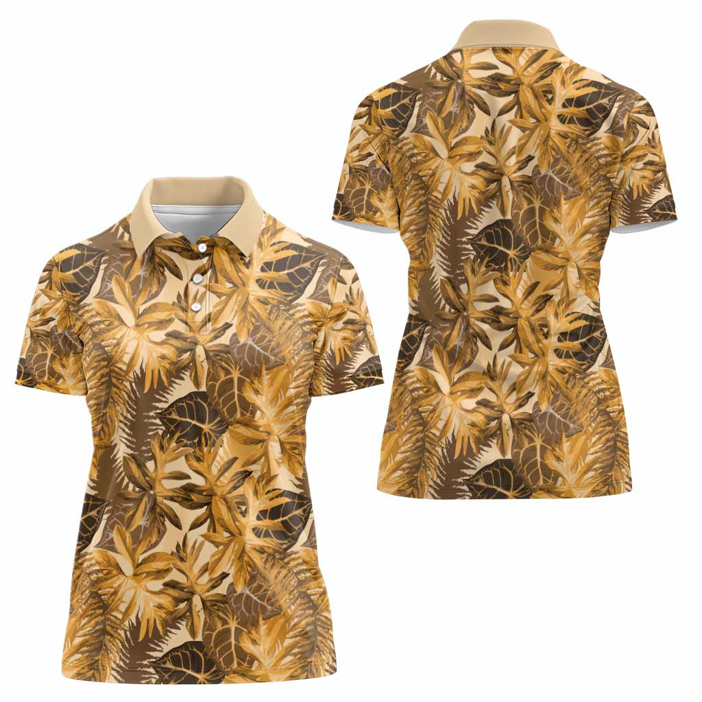 Hawaii Gold Tropical Leaves Women Polo Shirt LT01 - Polynesian Pride