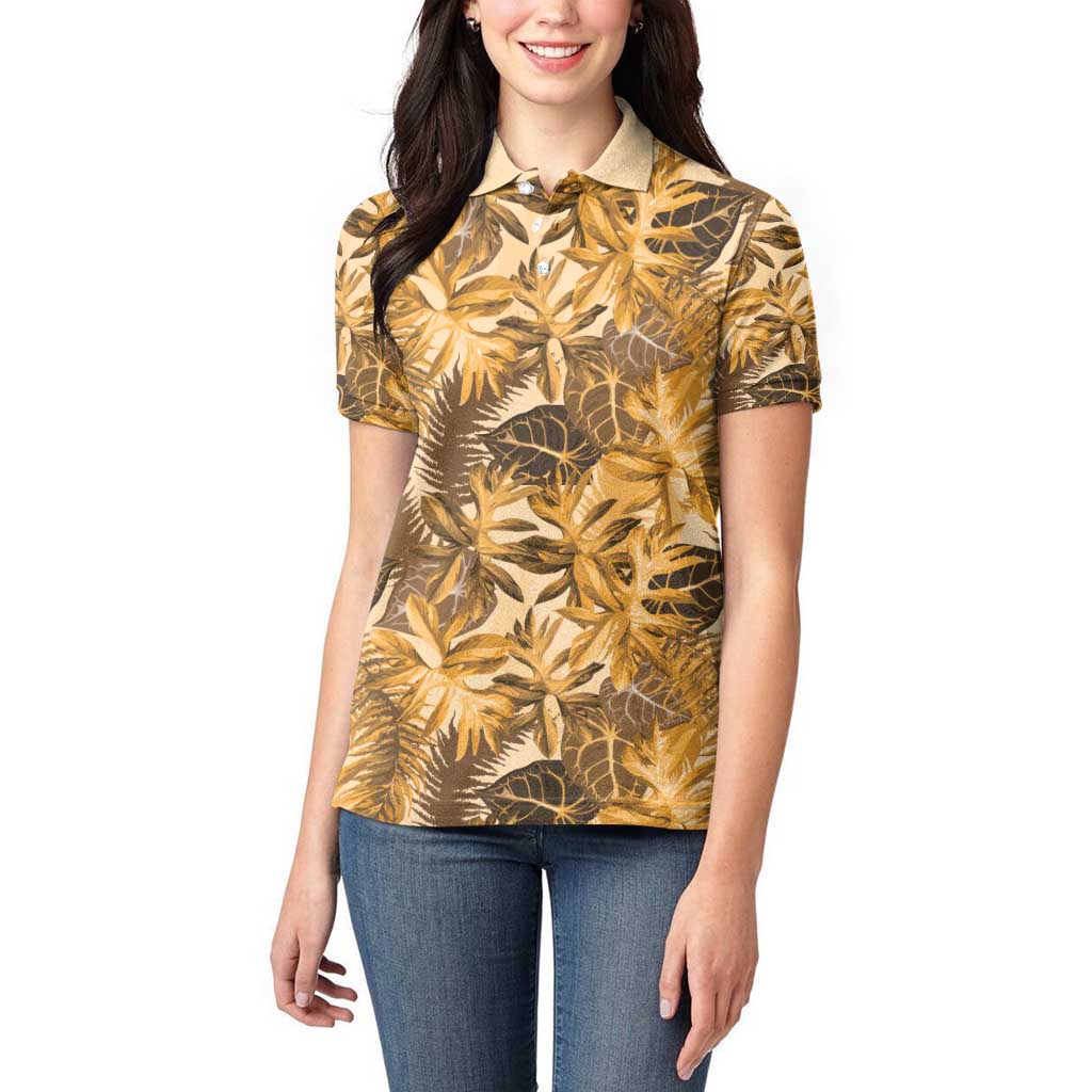 Hawaii Gold Tropical Leaves Women Polo Shirt LT01 - Polynesian Pride
