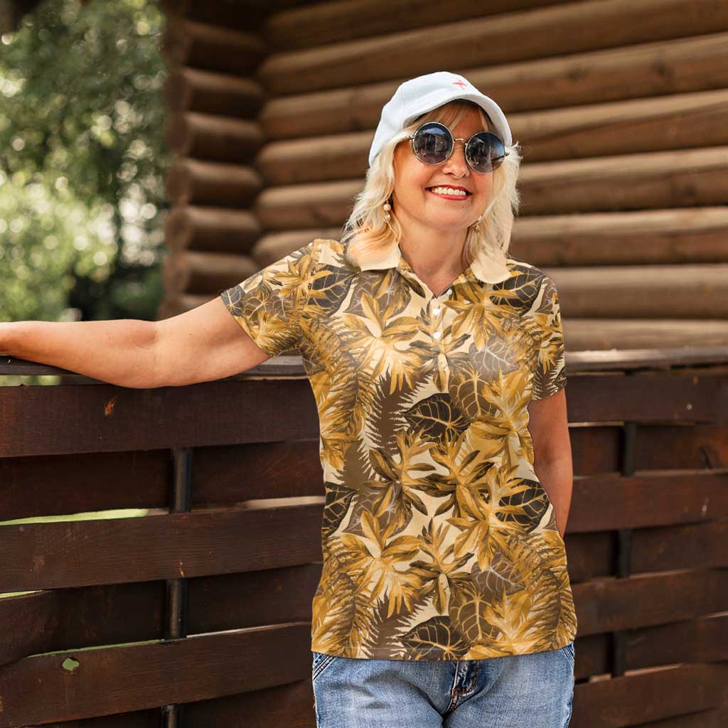 Hawaii Gold Tropical Leaves Women Polo Shirt LT01 - Polynesian Pride