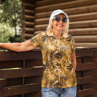 Hawaii Gold Tropical Leaves Women Polo Shirt LT01 - Polynesian Pride