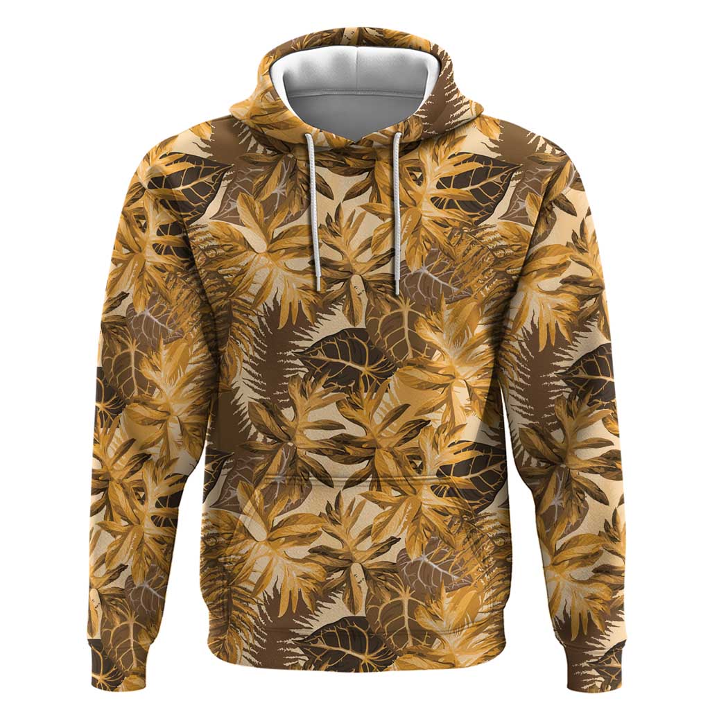 Hawaii Gold Tropical Leaves Zip Hoodie LT01 Pullover Hoodie Gold - Polynesian Pride