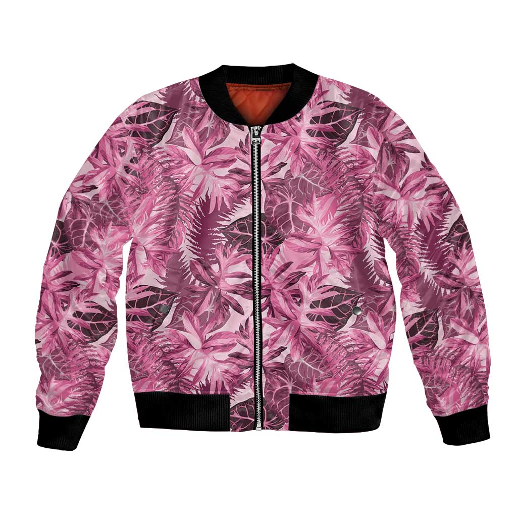 Hawaii Pink Tropical Leaves Bomber Jacket LT01 Unisex Pink - Polynesian Pride