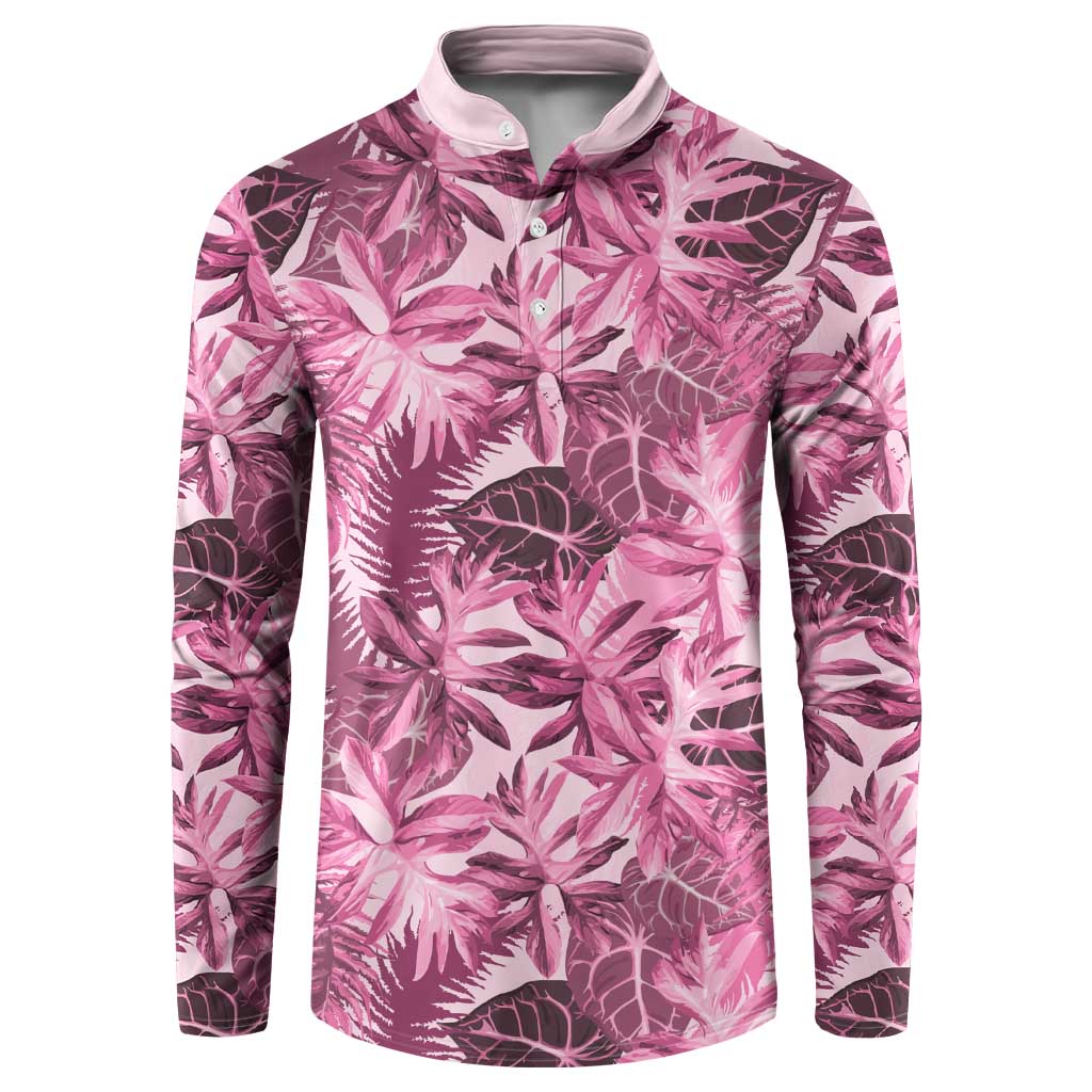 Hawaii Pink Tropical Leaves Button Sweatshirt LT01 Pink - Polynesian Pride