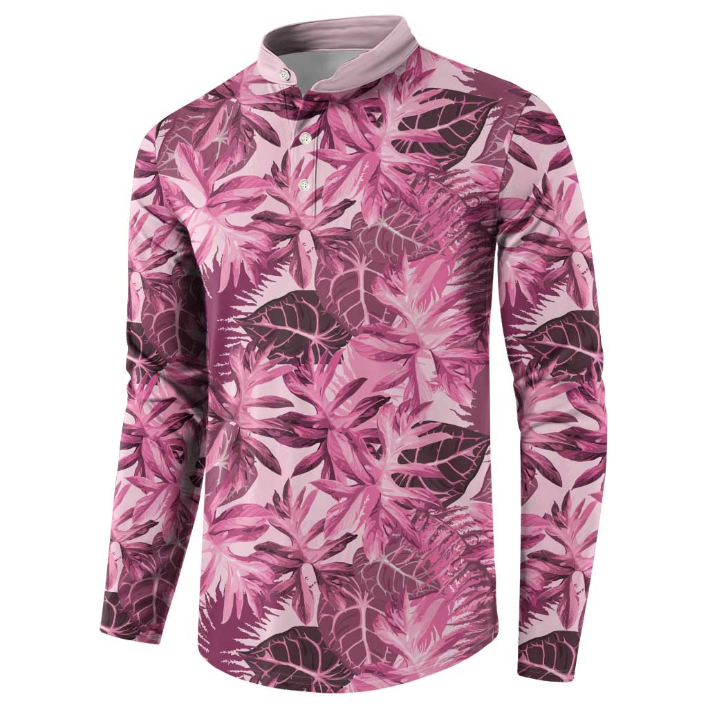 Hawaii Pink Tropical Leaves Button Sweatshirt LT01 - Polynesian Pride