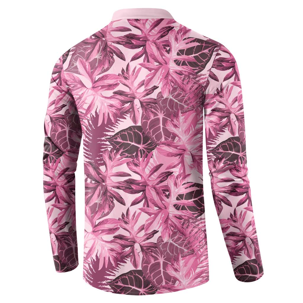 Hawaii Pink Tropical Leaves Button Sweatshirt LT01 - Polynesian Pride