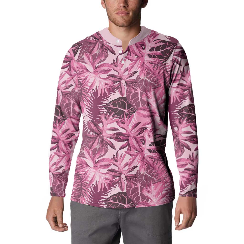 Hawaii Pink Tropical Leaves Button Sweatshirt LT01 - Polynesian Pride