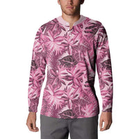 Hawaii Pink Tropical Leaves Button Sweatshirt LT01 - Polynesian Pride