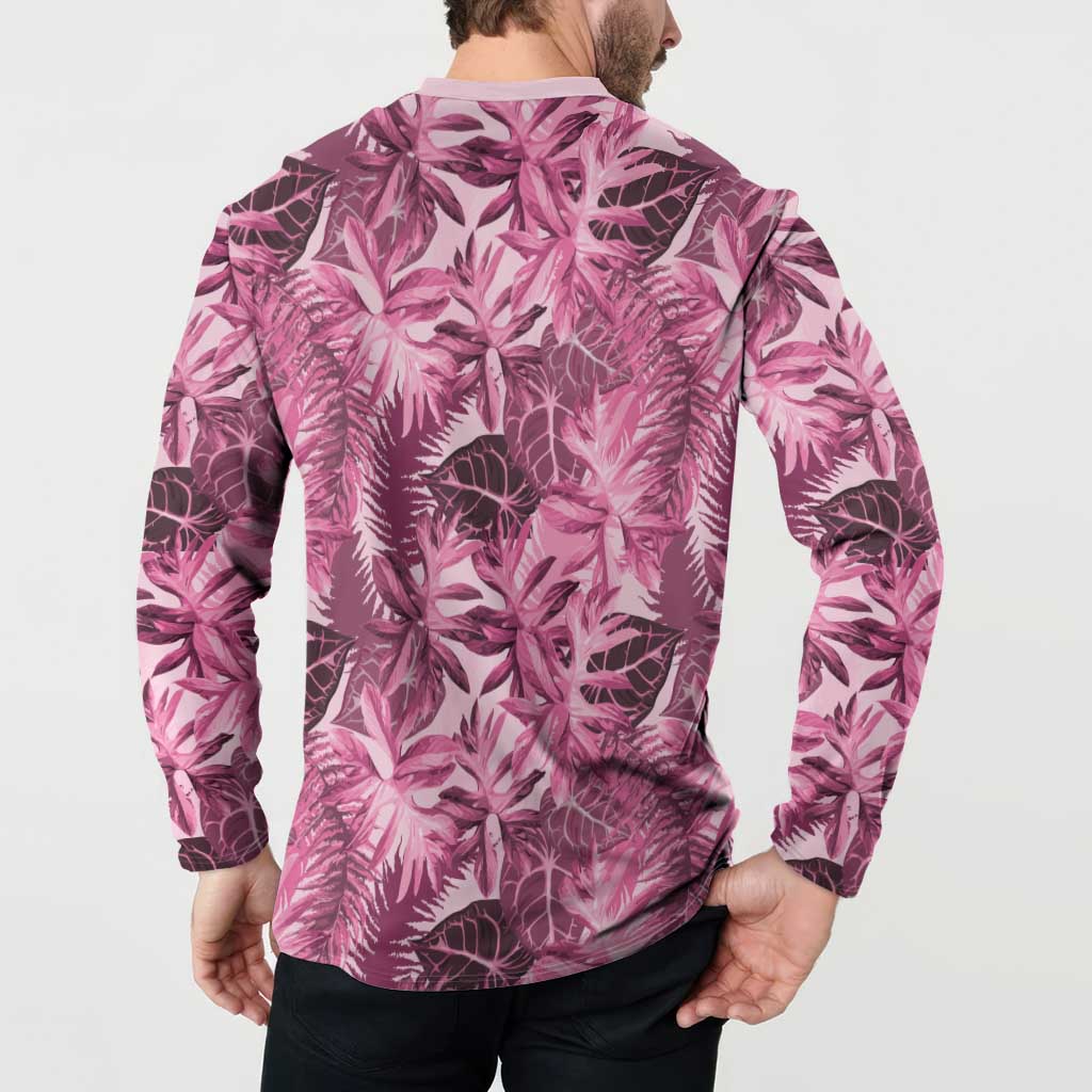 Hawaii Pink Tropical Leaves Button Sweatshirt LT01 - Polynesian Pride