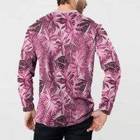 Hawaii Pink Tropical Leaves Button Sweatshirt LT01 - Polynesian Pride
