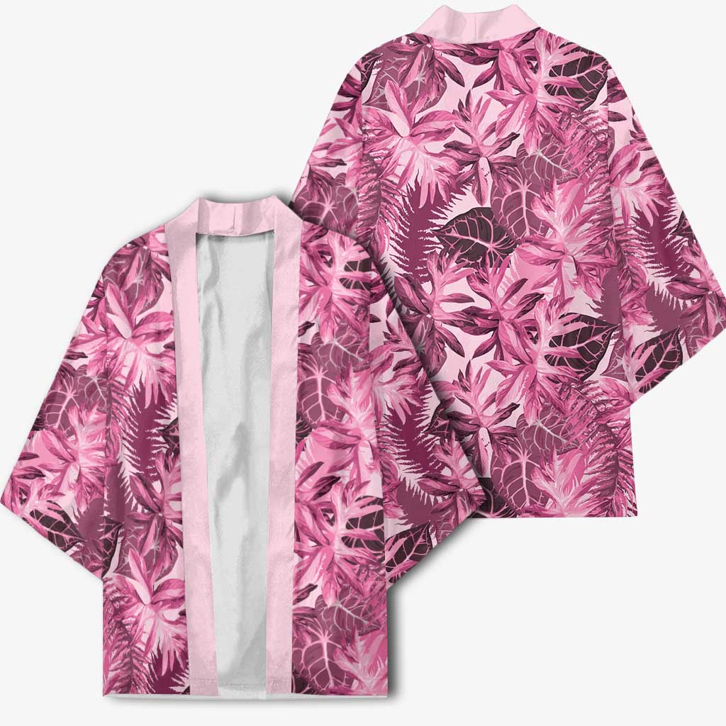 Hawaii Pink Tropical Leaves Kimono LT01 - Polynesian Pride