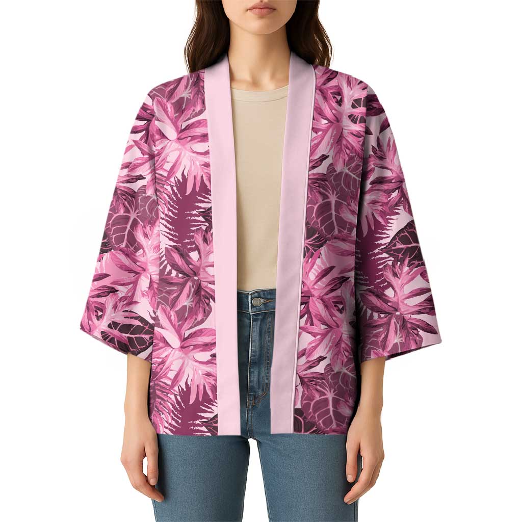 Hawaii Pink Tropical Leaves Kimono LT01 - Polynesian Pride