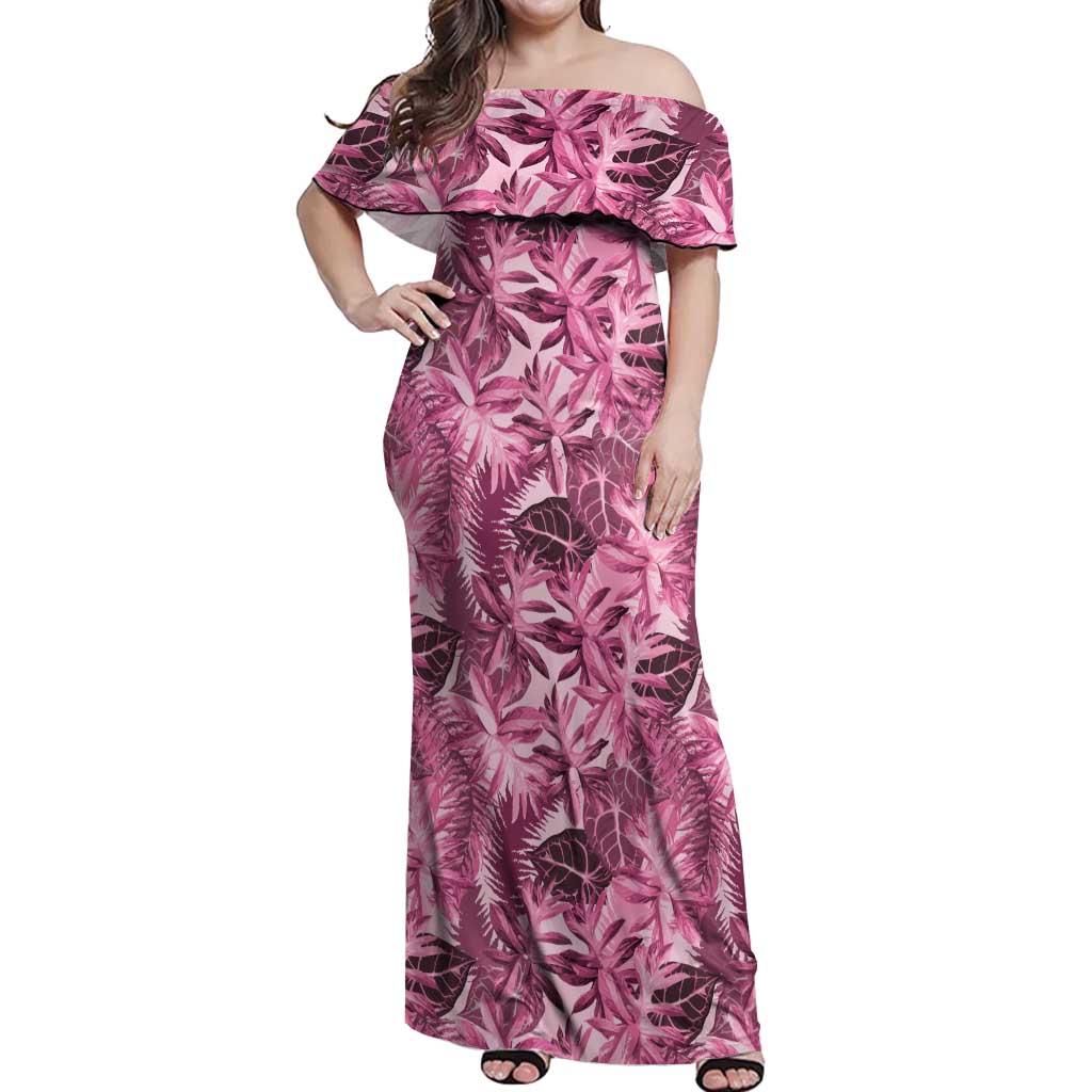 Hawaii Pink Tropical Leaves Off Shoulder Maxi Dress LT01 Women Pink - Polynesian Pride
