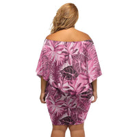 Hawaii Pink Tropical Leaves Off Shoulder Short Dress LT01 - Polynesian Pride