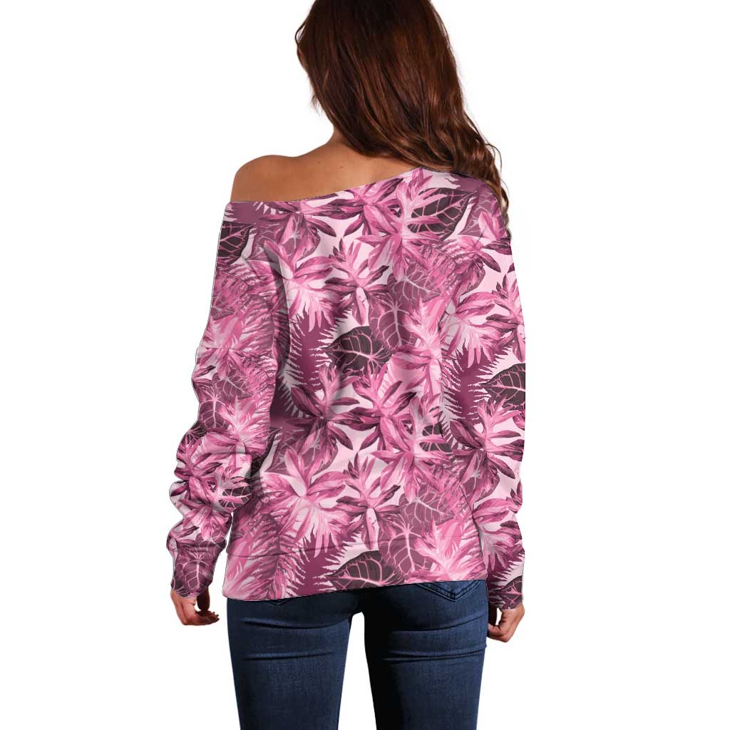 Hawaii Pink Tropical Leaves Off Shoulder Sweater LT01 - Polynesian Pride