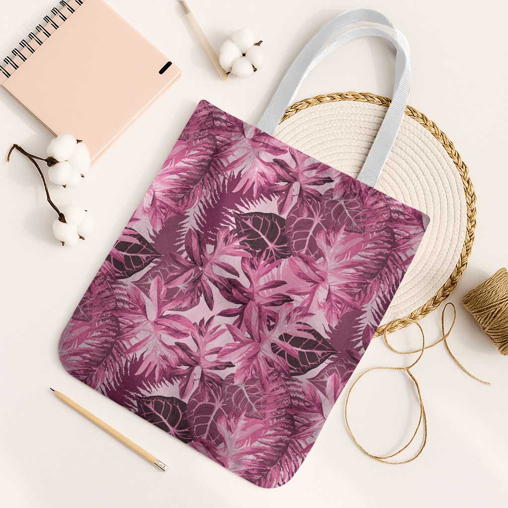 Hawaii Pink Tropical Leaves Tote Bag LT01 White Strap One Size Pink - Polynesian Pride