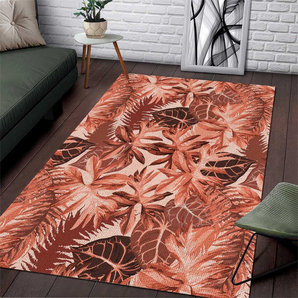 Hawaii Red Brown Tropical Leaves Area Rug LT01 Brown - Polynesian Pride