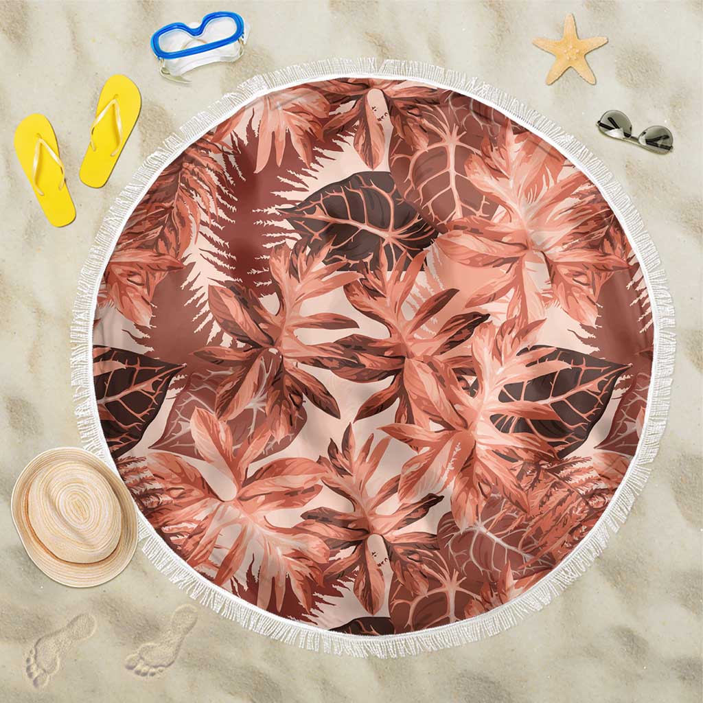Hawaii Red Brown Tropical Leaves Beach Blanket LT01 One Size 150cm Brown - Polynesian Pride