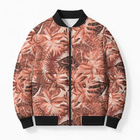 Hawaii Red Brown Tropical Leaves Bomber Puffer Jacket LT01 Unisex Brown - Polynesian Pride