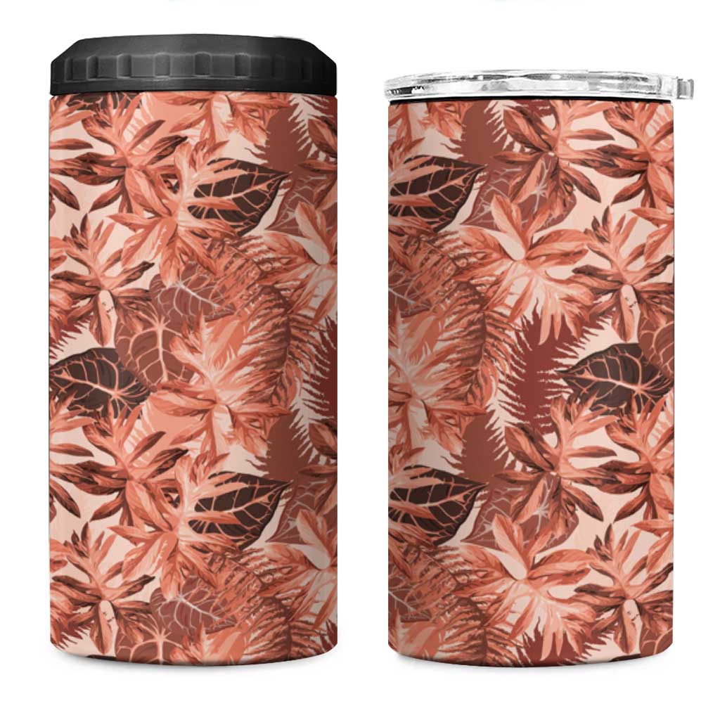 Hawaii Red Brown Tropical Leaves 4 in 1 Can Cooler Tumbler LT01 One Size: 16 oz Brown - Polynesian Pride