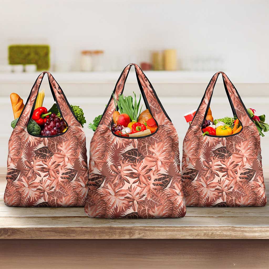 Hawaii Red Brown Tropical Leaves Grocery Bag LT01 3-pack One Size Brown - Polynesian Pride
