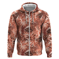 Hawaii Red Brown Tropical Leaves Hoodie LT01 Zip Hoodie Brown - Polynesian Pride