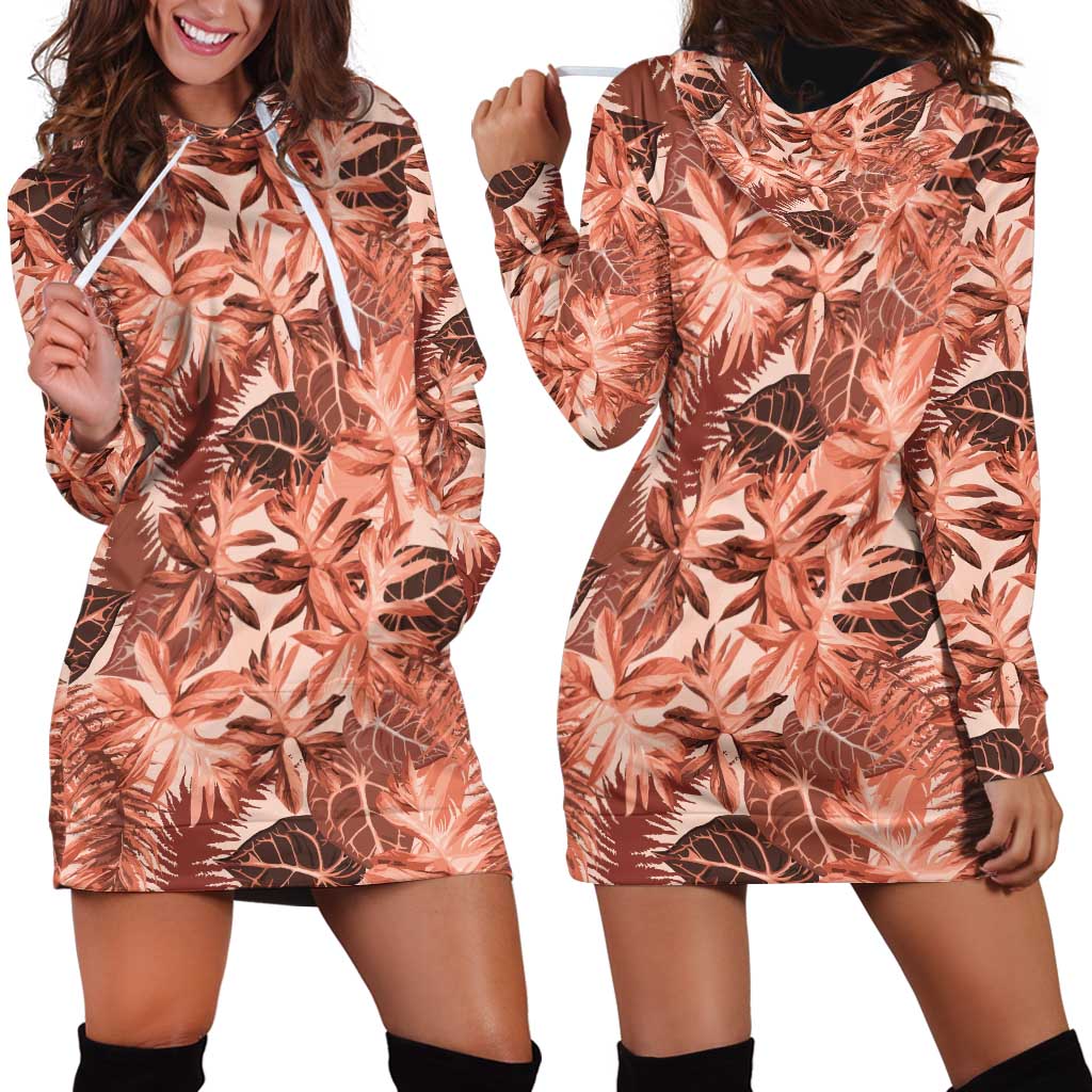Hawaii Red Brown Tropical Leaves Hoodie Dress LT01 - Polynesian Pride