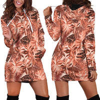 Hawaii Red Brown Tropical Leaves Hoodie Dress LT01 - Polynesian Pride