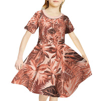 Hawaii Red Brown Tropical Leaves Kid Short Sleeve Dress LT01 - Polynesian Pride