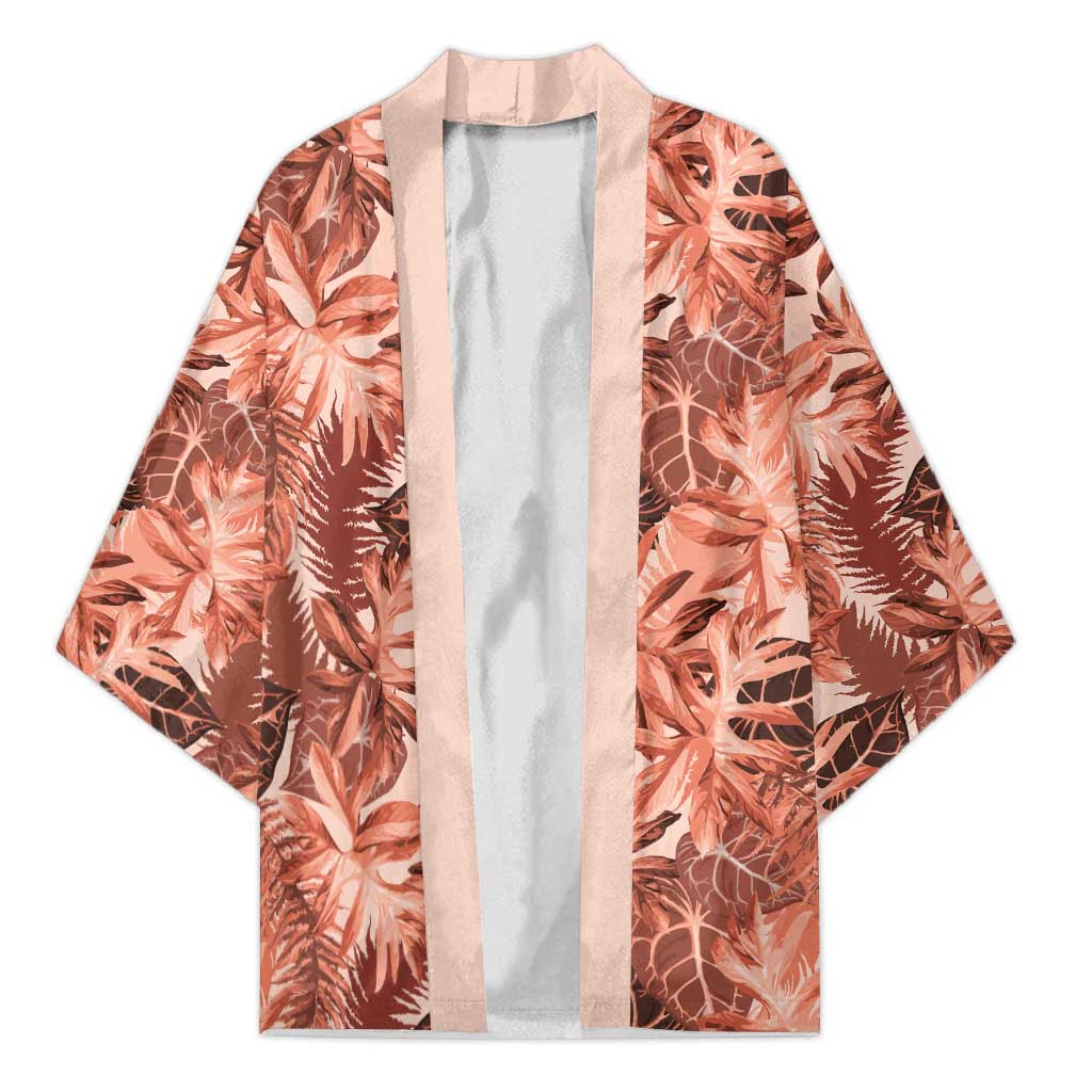 Hawaii Red Brown Tropical Leaves Kimono LT01 Unisex Brown - Polynesian Pride
