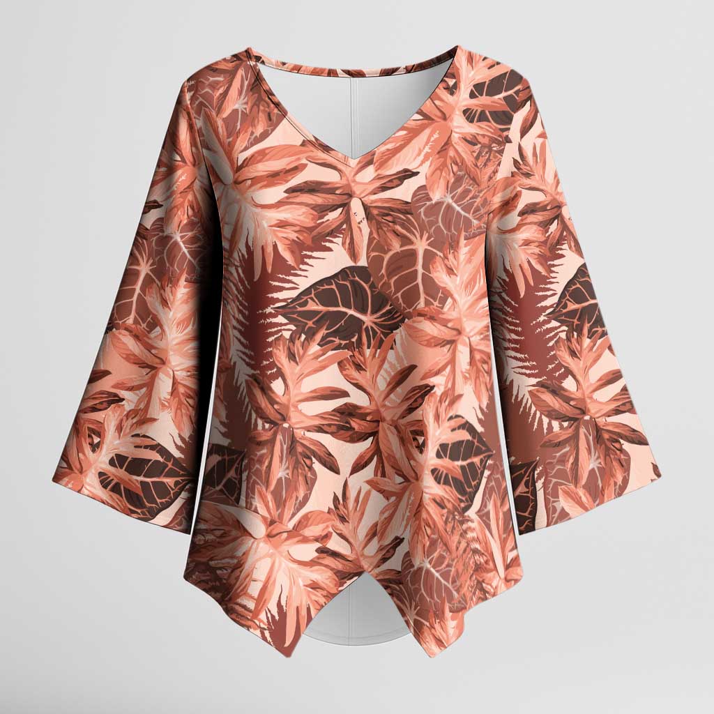 Hawaii Red Brown Tropical Leaves Kimono Sleeve Blouse LT01 Female Brown - Polynesian Pride