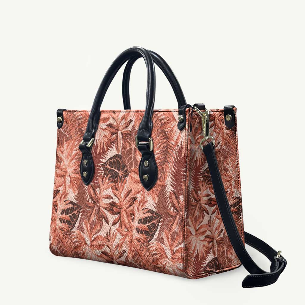 Hawaii Red Brown Tropical Leaves Leather Bag LT01 Brown - Polynesian Pride