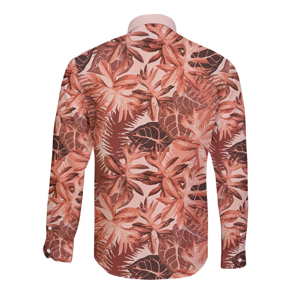 Hawaii Red Brown Tropical Leaves Long Sleeve Button Shirt LT01 - Polynesian Pride