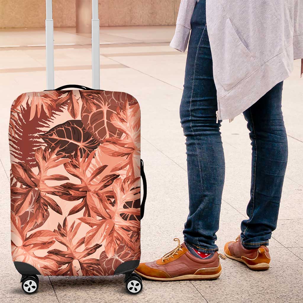 Hawaii Red Brown Tropical Leaves Luggage Cover LT01 Brown - Polynesian Pride