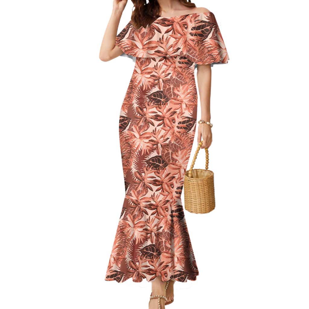 Hawaii Red Brown Tropical Leaves Mermaid Dress LT01 Women Brown - Polynesian Pride