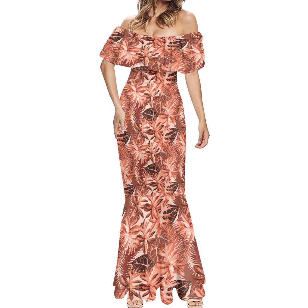 Hawaii Red Brown Tropical Leaves Mermaid Dress LT01 - Polynesian Pride