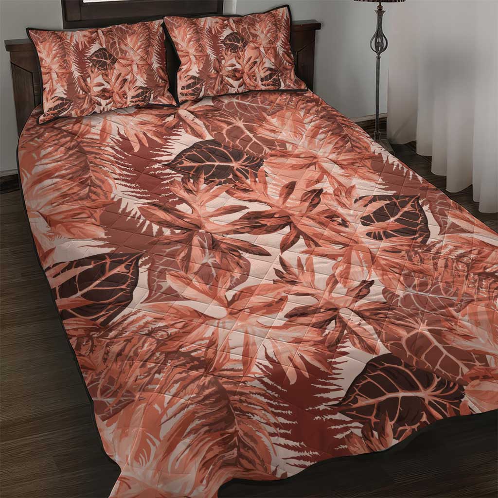 Hawaii Red Brown Tropical Leaves Quilt Bed Set LT01 Brown - Polynesian Pride