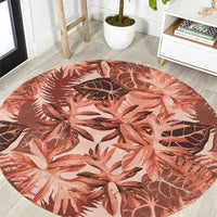 Hawaii Red Brown Tropical Leaves Round Carpet LT01 Brown - Polynesian Pride