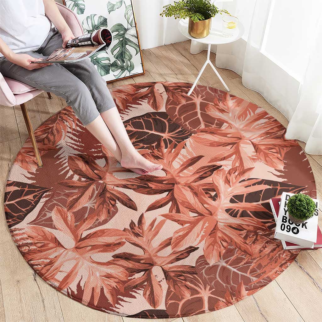 Hawaii Red Brown Tropical Leaves Round Carpet LT01 - Polynesian Pride