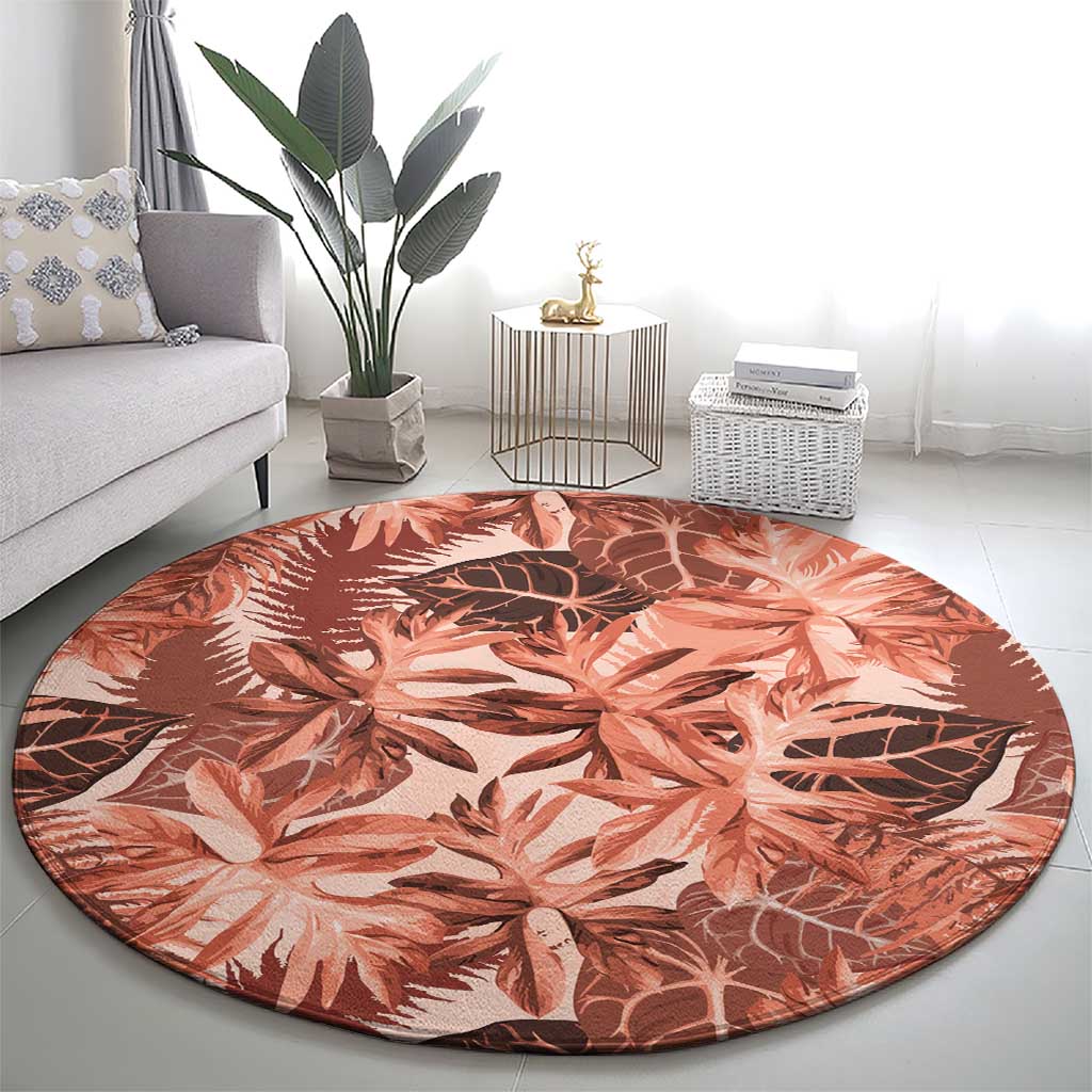 Hawaii Red Brown Tropical Leaves Round Carpet LT01 - Polynesian Pride
