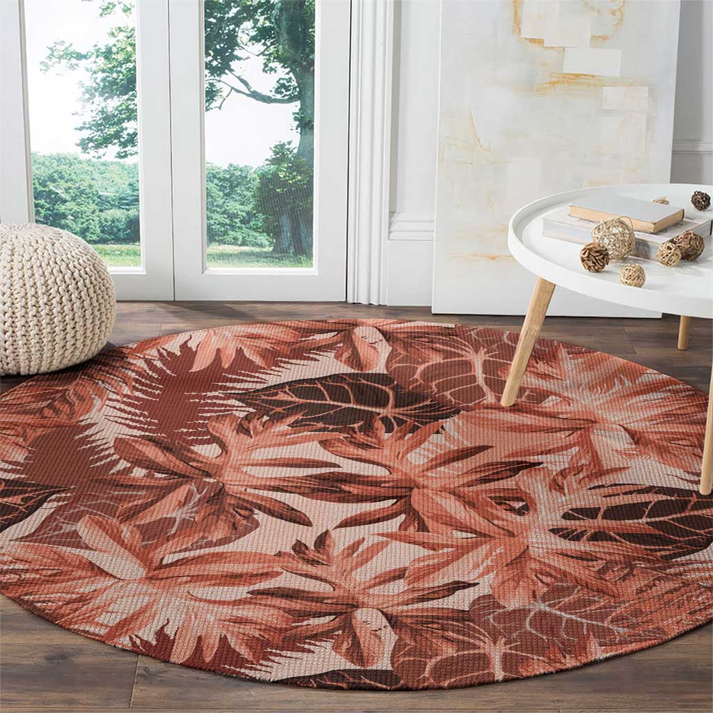 Hawaii Red Brown Tropical Leaves Round Carpet LT01 - Polynesian Pride