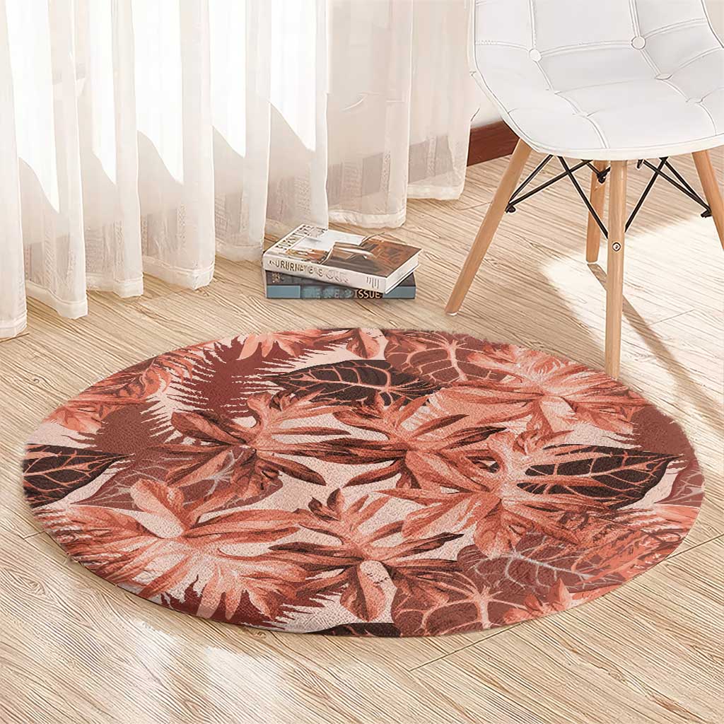 Hawaii Red Brown Tropical Leaves Round Carpet LT01 - Polynesian Pride