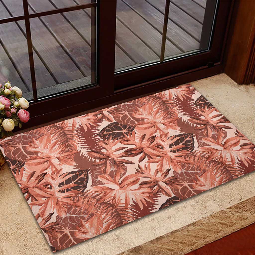 Hawaii Red Brown Tropical Leaves Rubber Doormat LT01 - Polynesian Pride