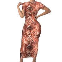 Hawaii Red Brown Tropical Leaves Short Sleeve Bodycon Dress LT01 Long Dress Brown - Polynesian Pride