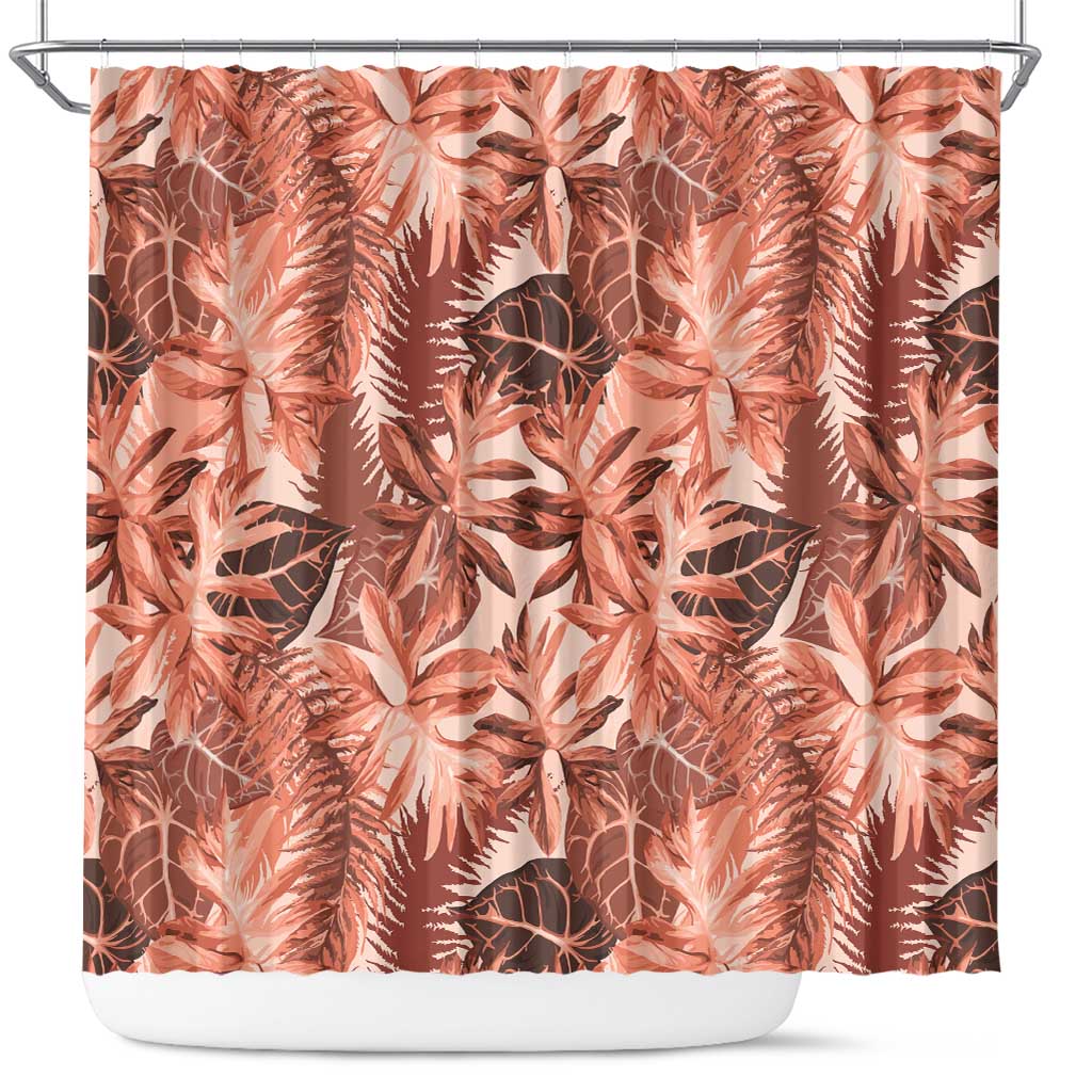 Hawaii Red Brown Tropical Leaves Shower Curtain LT01 Brown - Polynesian Pride
