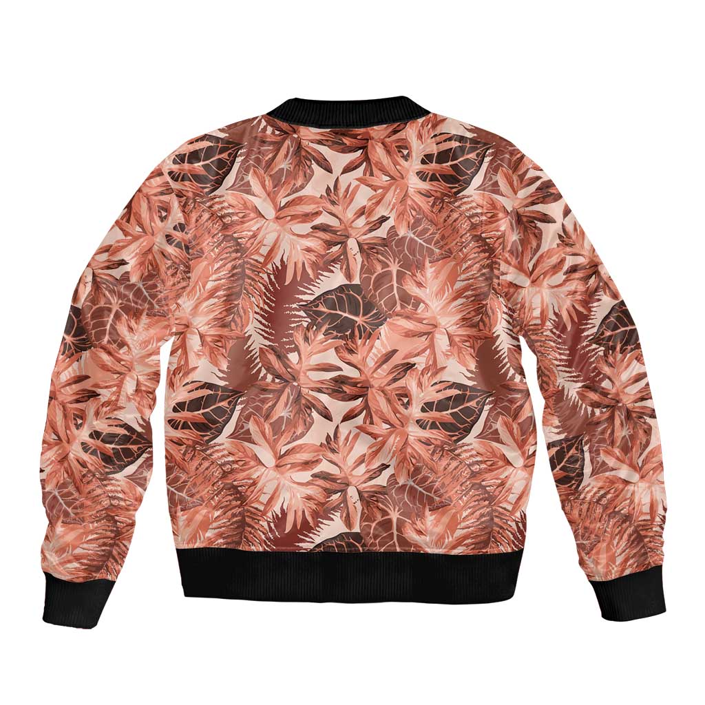 Hawaii Red Brown Tropical Leaves Sleeve Zip Bomber Jacket LT01 - Polynesian Pride