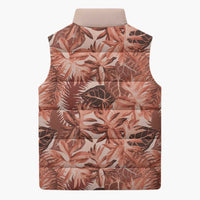 Hawaii Red Brown Tropical Leaves Sleeveless Puffer Jacket LT01 - Polynesian Pride