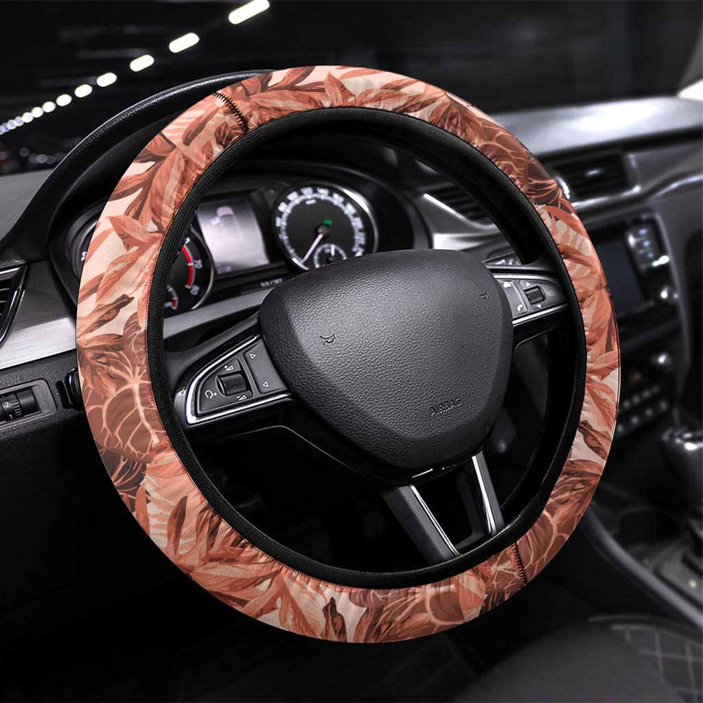 Hawaii Red Brown Tropical Leaves Steering Wheel Cover LT01 Universal Fit Brown - Polynesian Pride